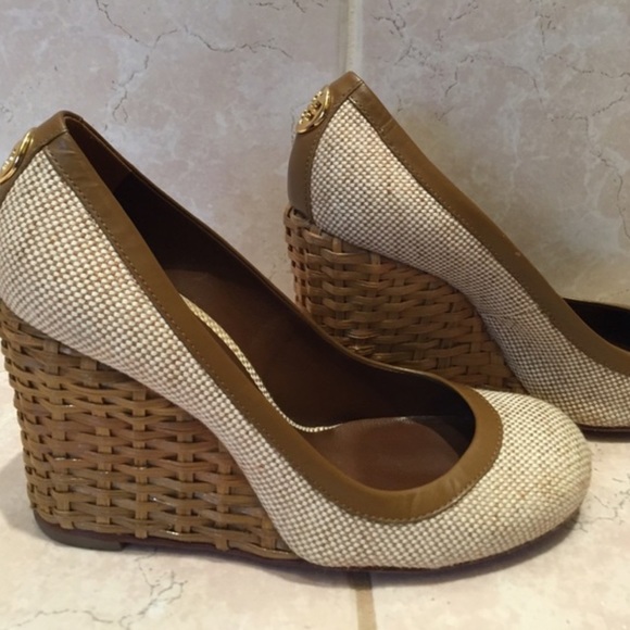 Tory Burch Shoes - Tory burch woven wicker tan brown wedges 11